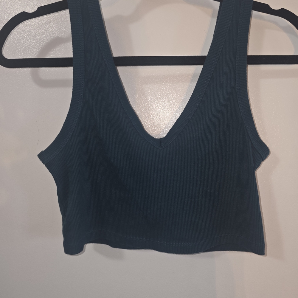 wild fable Ribbed Deep V Crop Tank Top - Teal Green